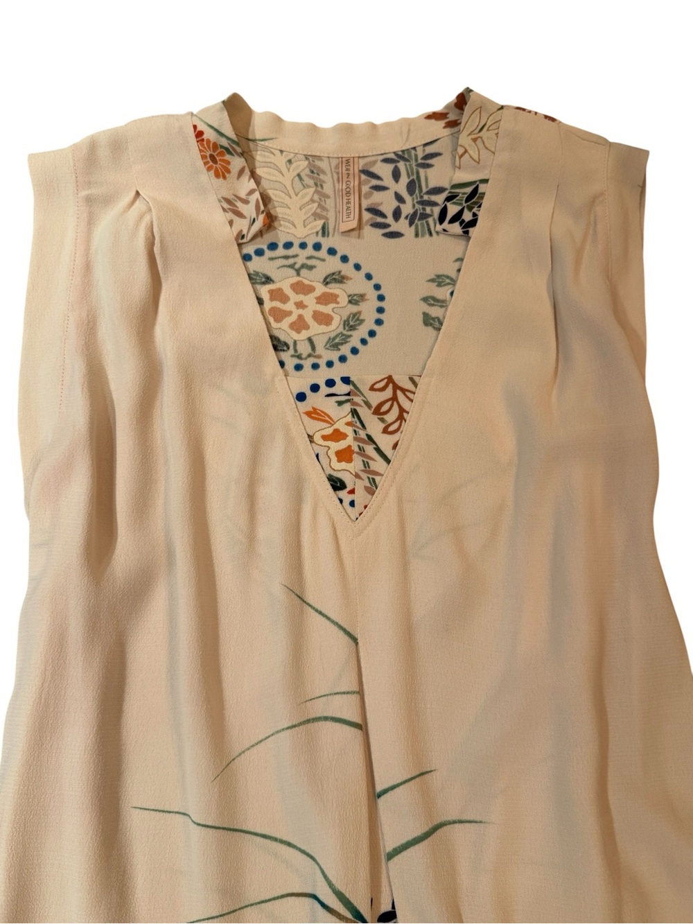Cream Crepe Floral Sleeveless Dress with Tie Back, size L - Picture 4 of 7